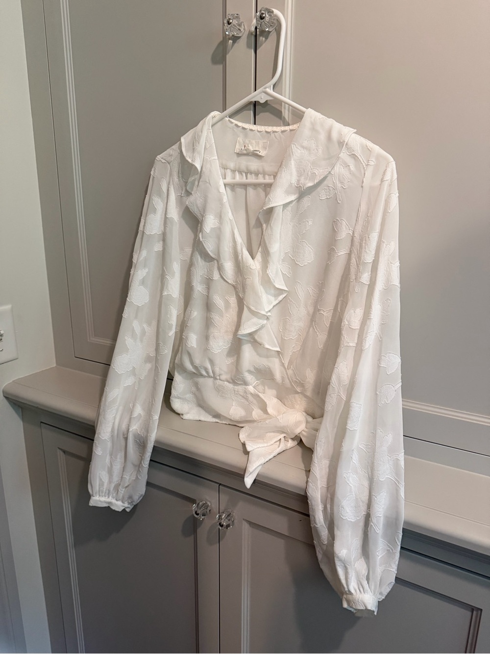Anthropologie White Ruffled Wrap Blouse